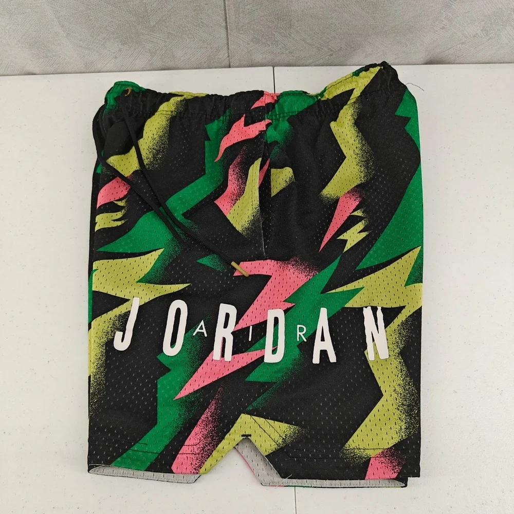 Jordan Mesh Shorts Mens S Black Multi All Over Print CZ4757-307 Tropical Twist
